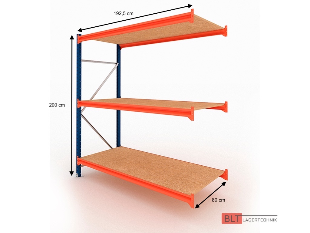 Weitspannregal Anbaufeld – ca. 192,5 cm Erweiterung | Höhe 200 cm | Tiefe 80 cm | 3 Ebenen | 400 kg Fachlast
